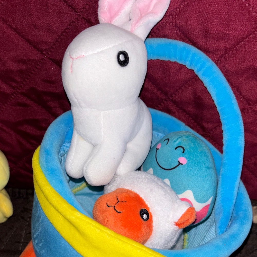Baby Easter Basket Soft stuffed animal set, rattles squeaks, baby soft safe - Picture 6 of 11
